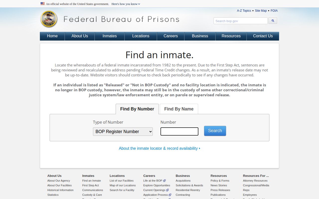 Federal BOP locator for a Taylor County released inmate transfer