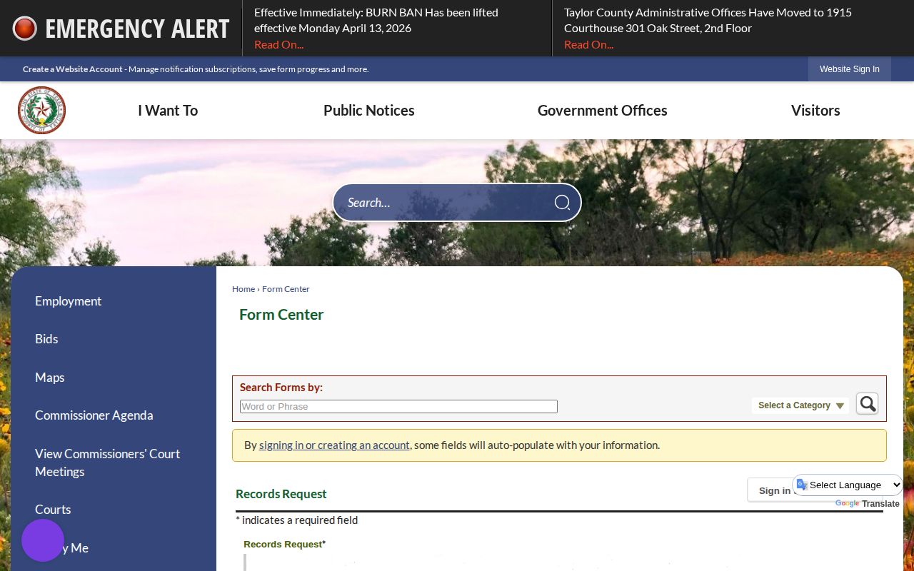 Taylor County release records request form